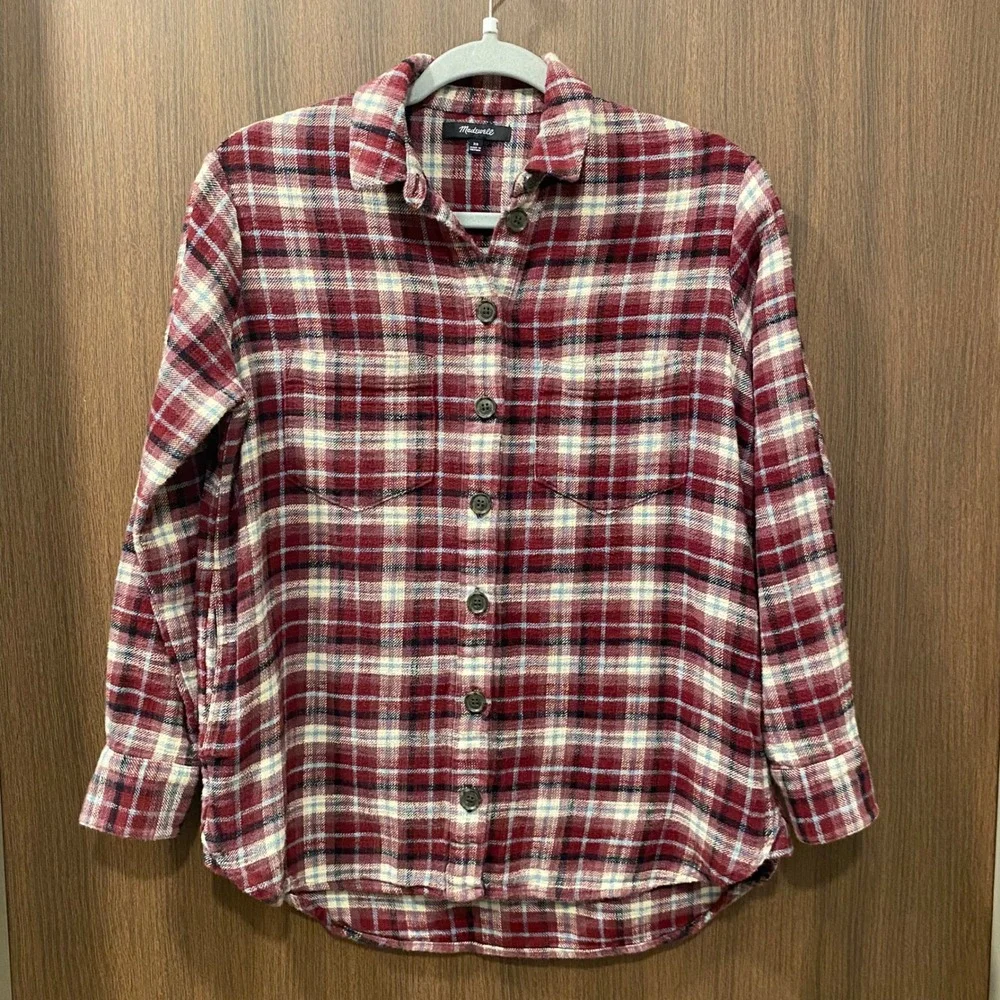 MADEWELL Flannel Sunday Shirt in Mahaska Plaid Size XS Textured Cotton Flannel - Picture 3 of 10